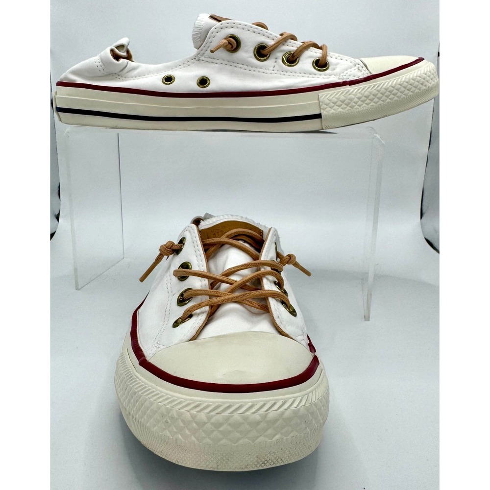 Converse Shoreline Women Size 9.5 Shoes White Brown Red Canvas Slip On Sneakers